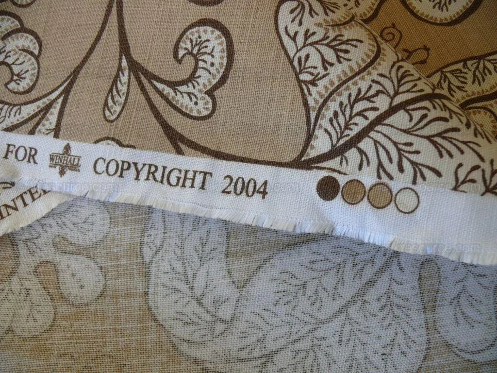 Bty Scalamandre Wallace Linen Print Art Deco Jacobean Light Tan On Light Brown Beige MSRP USD 160/Y