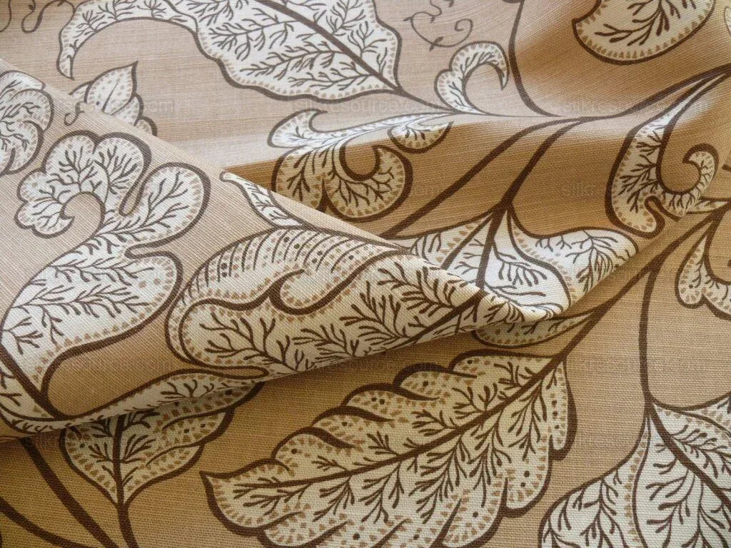 BTY SCALAMANDRE WALLACE LINEN PRINT ART DECO JACOBEAN LT TAN BRN