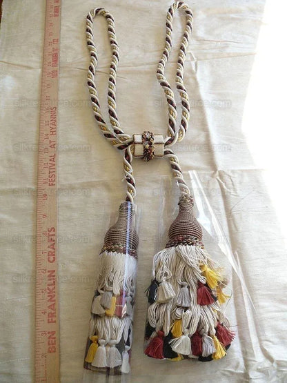 Scalamandre Lyon 100% Silk Double Tassel Tieback Black Red Yellow