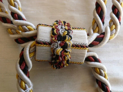 Scalamandre Lyon 100% Silk Double Tassel Tieback Black Red Yellow