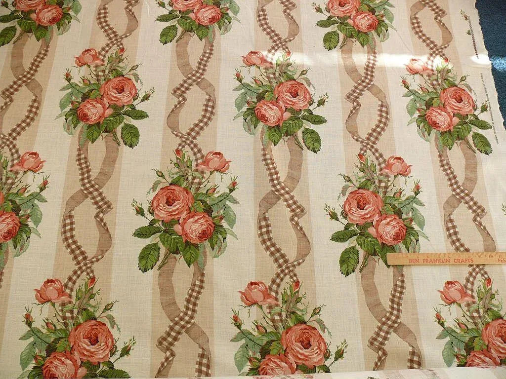 LEE JOFA GINGHAM RIBBON PRINT & ROSE LINEN "TAN" tromp l'oei