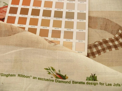 Lee Jofa Gingham Ribbon Print &amp; Rose Linen "tan" Tromp L'oei