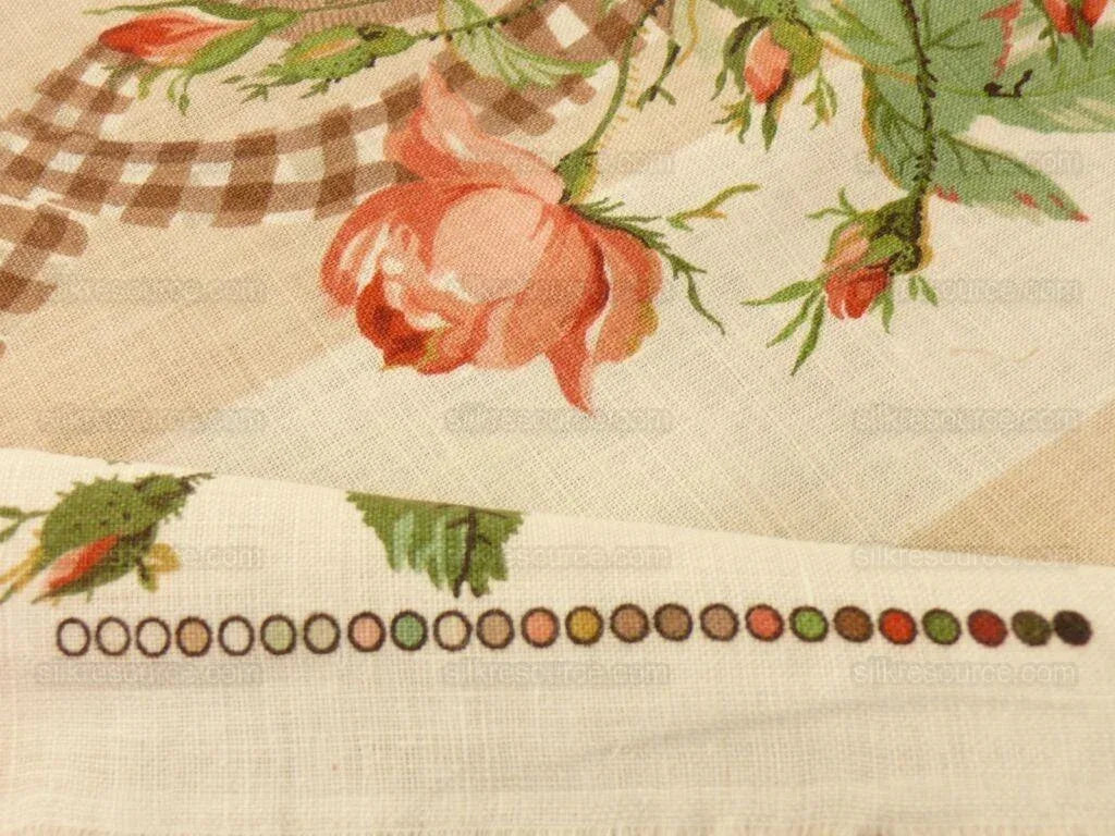Lee Jofa Gingham Ribbon Print &amp; Rose Linen "tan" Tromp L'oei