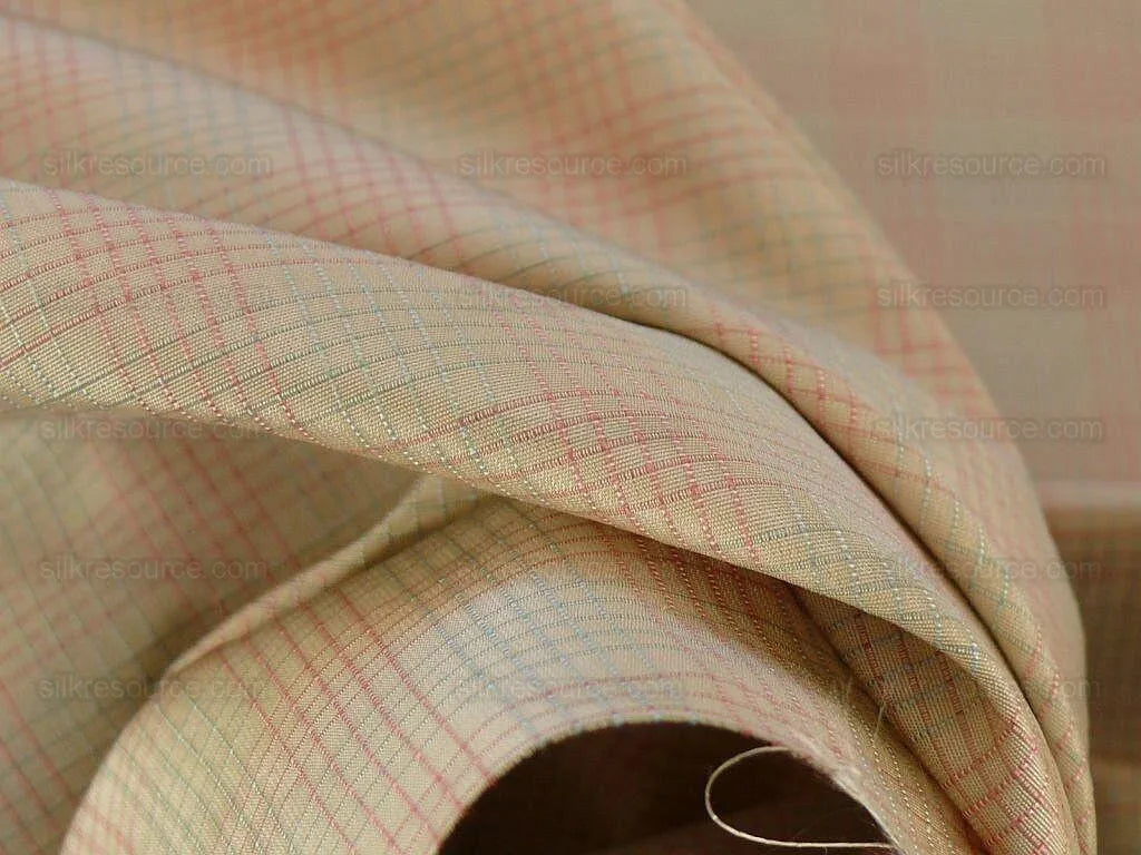 Lee Jofa Stately Silk Taffeta Plaid Peony Pink Green MSRP USD 299/Y