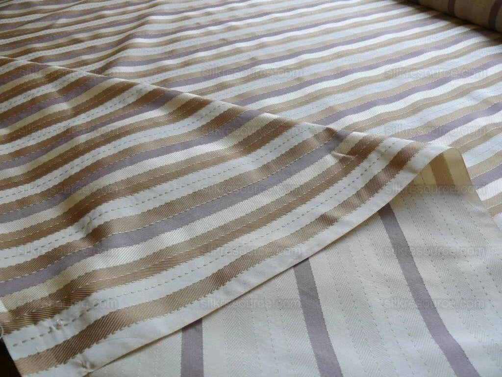 Lee Jofa Denning Silk Stripe Camel Brown Ivory Lite Lavender Purple MSRP USD196/y