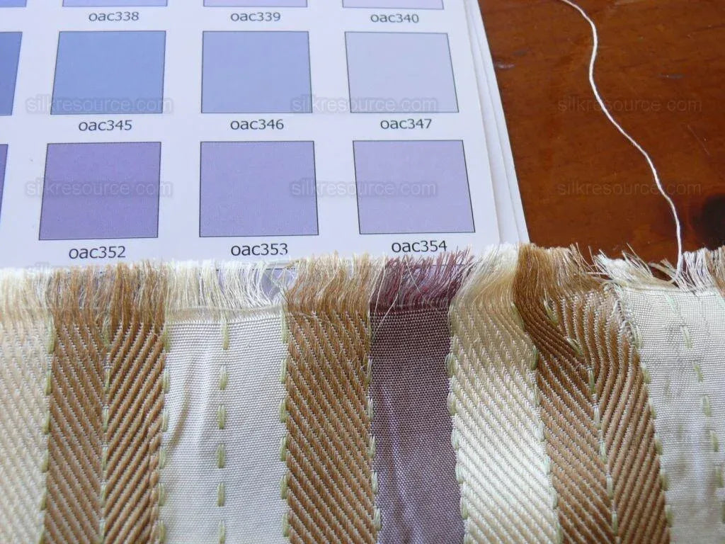 Lee Jofa Denning Silk Stripe Camel Brown Ivory Lite Lavender Purple MSRP USD196/y