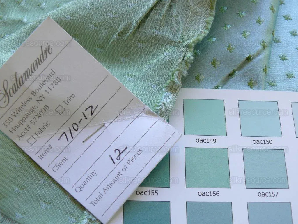 Scalamandre "regency" Green Silk Satin Jacquard Mini Flower Mint