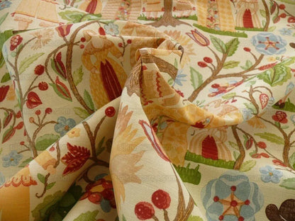 Scalamandre Life On The Hill Linen Print Orange Green On Cream B