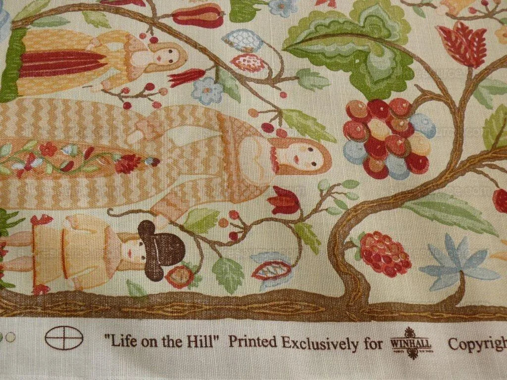Scalamandre Life On The Hill Linen Print Orange Green On Cream B