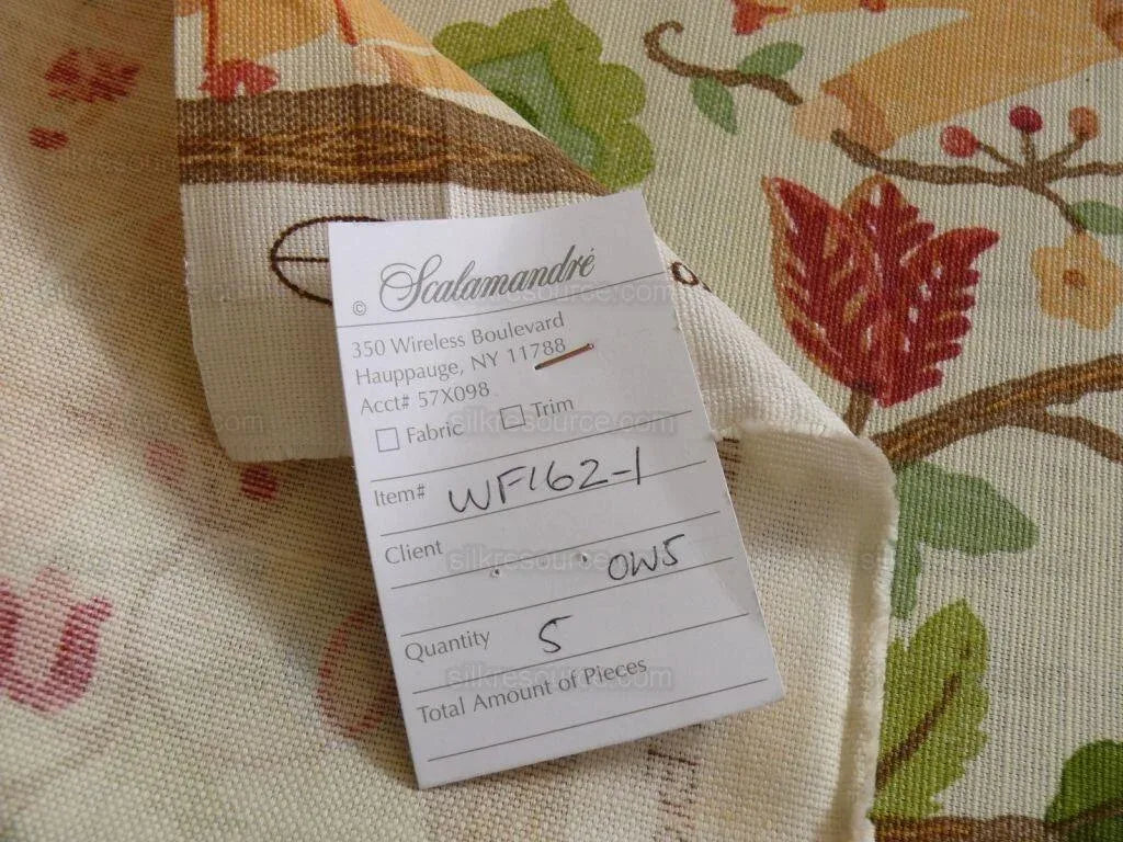 Scalamandre Life On The Hill Linen Print Orange Green On Cream B