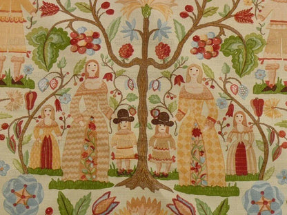 Scalamandre Life On The Hill Linen Print Orange Green On Cream B