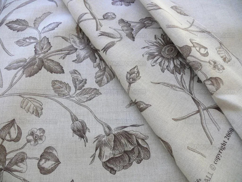 Scalamandre Hope Toile  Linen French Cotton Tulip Rose Sunflower Coffee MSRP USD$160/Y