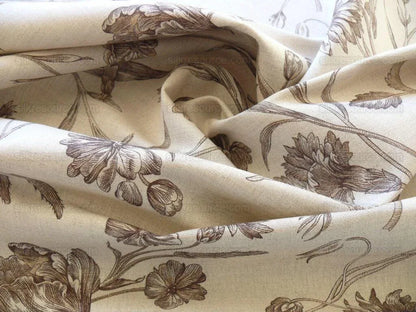 Scalamandre Hope Toile  Linen French Cotton Tulip Rose Sunflower Coffee MSRP USD$160/Y