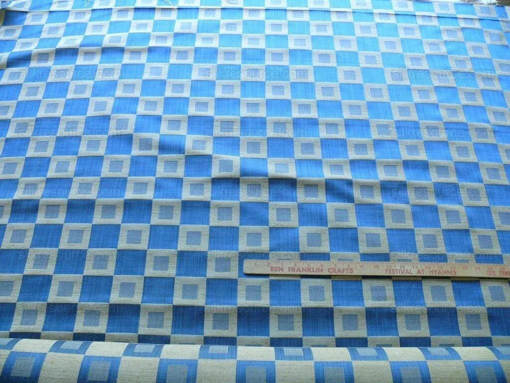 21 Yards Scalamandre Tours Blue &amp; Honey Check Cotton/linen Damask Plaid M