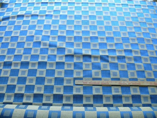 21 Yards Scalamandre Tours Blue &amp; Honey Check Cotton/linen Damask Plaid M