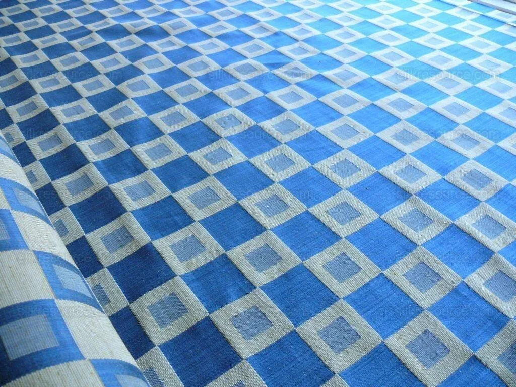 21 Yards Scalamandre Tours Blue &amp; Honey Check Cotton/linen Damask Plaid M