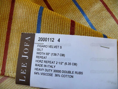 By Yard Lee Jofa Figaro Velvet Red and Blue Stripe On Gold Silky Heavy