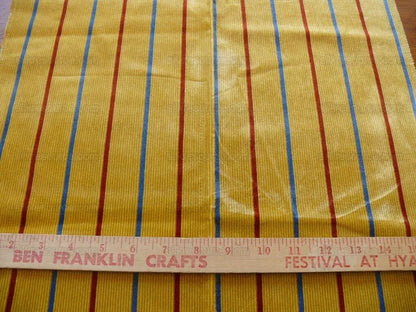 By Yard Lee Jofa Figaro Velvet Red and Blue Stripe On Gold Silky Heavy