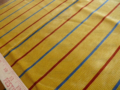 By Yard Lee Jofa Figaro Velvet Red and Blue Stripe On Gold Silky Heavy