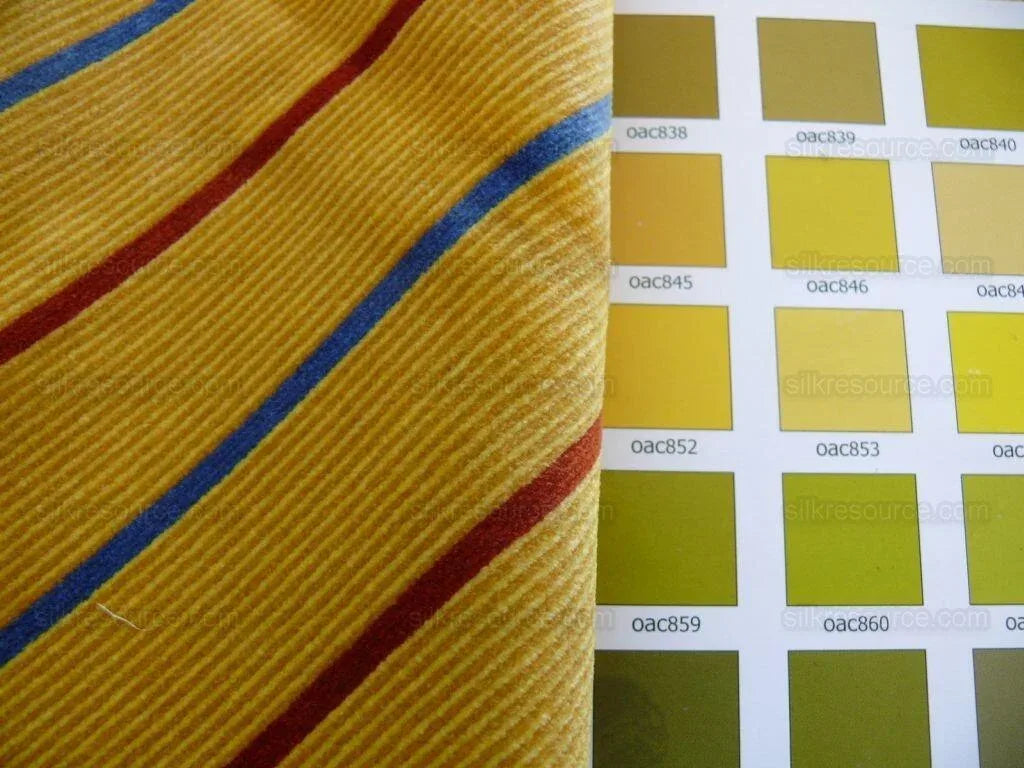 By Yard Lee Jofa Figaro Velvet Red and Blue Stripe On Gold Silky Heavy