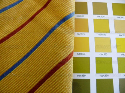 By Yard Lee Jofa Figaro Velvet Red and Blue Stripe On Gold Silky Heavy