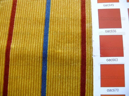 By Yard Lee Jofa Figaro Velvet Red and Blue Stripe On Gold Silky Heavy