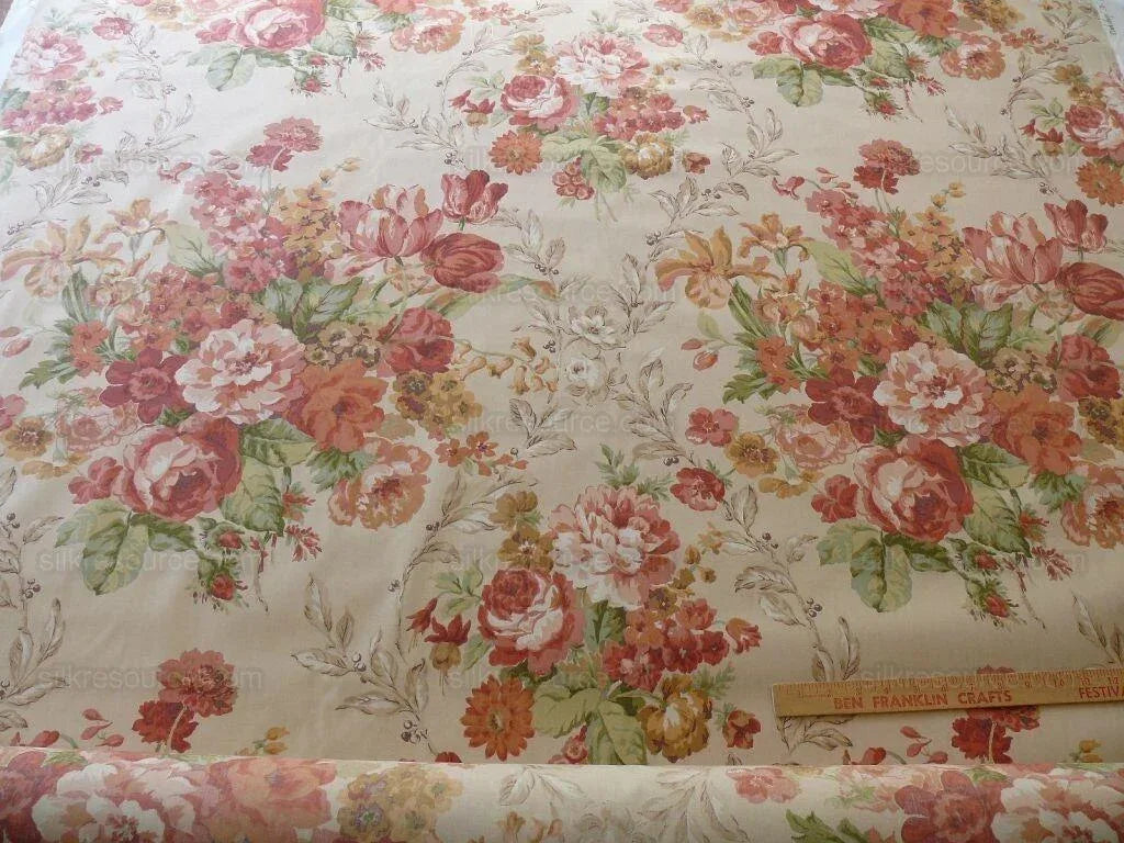Lee Jofa Tewkesbury Chintz Fr Uk Peach Pink Red Roses On Biscuit Cotton