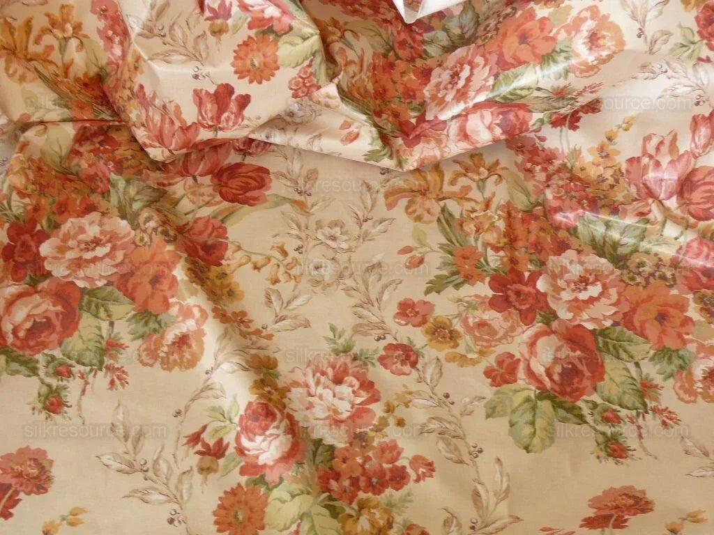 Lee Jofa Tewkesbury Chintz Fr Uk Peach Pink Red Roses On Biscuit Cotton