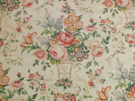 LEE JOFA ASHURST PEONY TULIP LILAC ROSE100%LINEN PRINT ON ECRU
