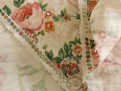 By Yard Lee Jofa Ashurst Peony Tulip Lilac Rose 100% Linen Print on Ecru Handprint English Chintz UK MSRP USD 139/Y