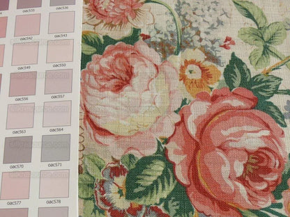 By Yard Lee Jofa Ashurst Peony Tulip Lilac Rose 100% Linen Print on Ecru Handprint English Chintz UK MSRP USD 139/Y