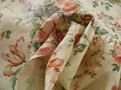 By Yard Lee Jofa Ashurst Peony Tulip Lilac Rose 100% Linen Print on Ecru Handprint English Chintz UK MSRP USD 139/Y