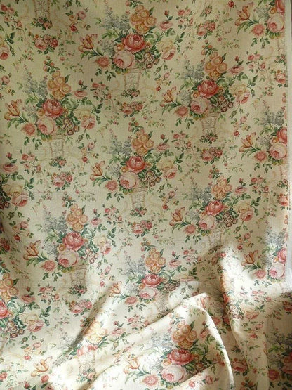 By Yard Lee Jofa Ashurst Peony Tulip Lilac Rose 100% Linen Print on Ecru Handprint English Chintz UK MSRP USD 139/Y