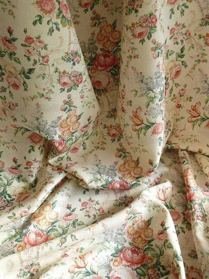By Yard Lee Jofa Ashurst Peony Tulip Lilac Rose 100% Linen Print on Ecru Handprint English Chintz UK MSRP USD 139/Y