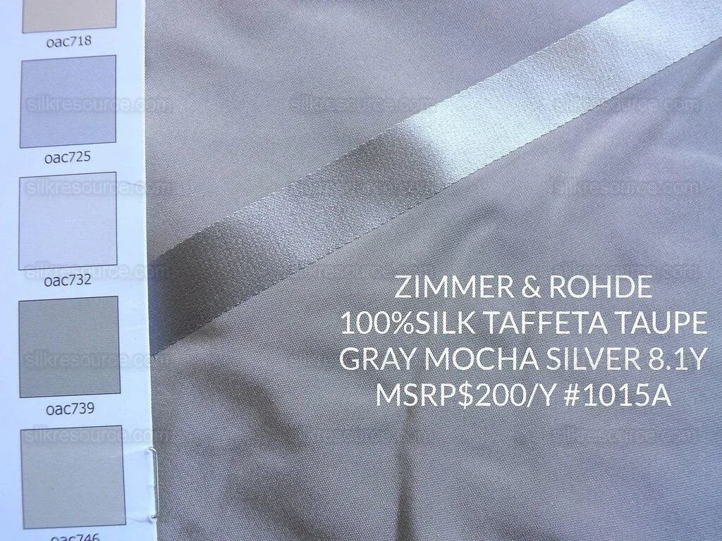 8.1y Zimmer &amp; Rohde 100%silk Taffeta Taupe Gray Mocha Silver