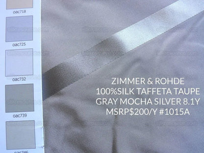 8.1y Zimmer &amp; Rohde 100%silk Taffeta Taupe Gray Mocha Silver
