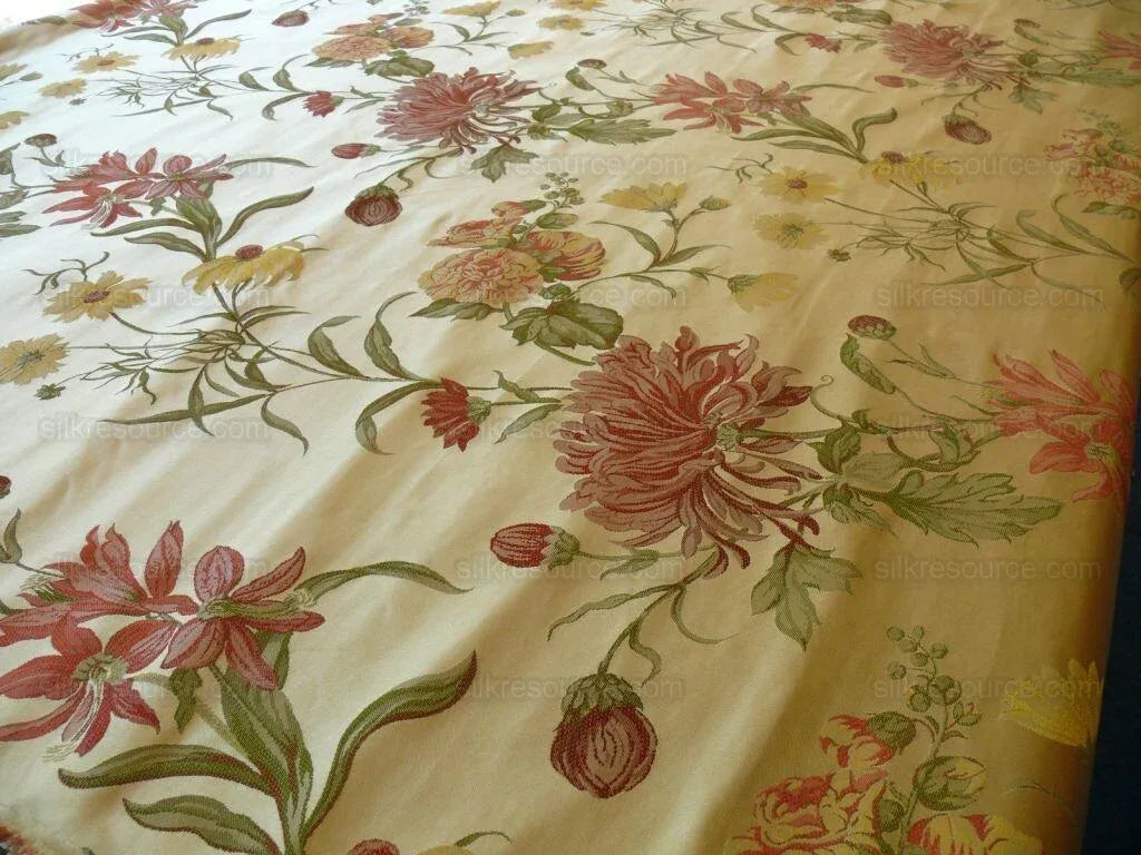 1.95y 100%silk Lampas Giant Tree Of Life Chrysanthamum Floral