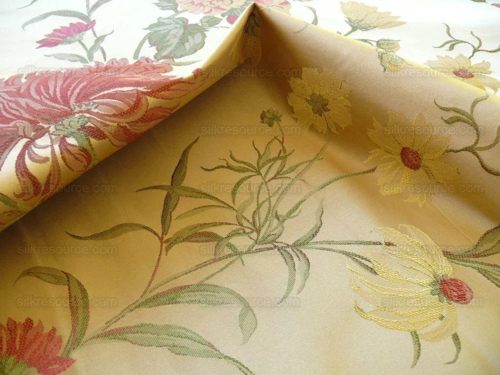 1.95y 100%silk Lampas Giant Tree Of Life Chrysanthamum Floral