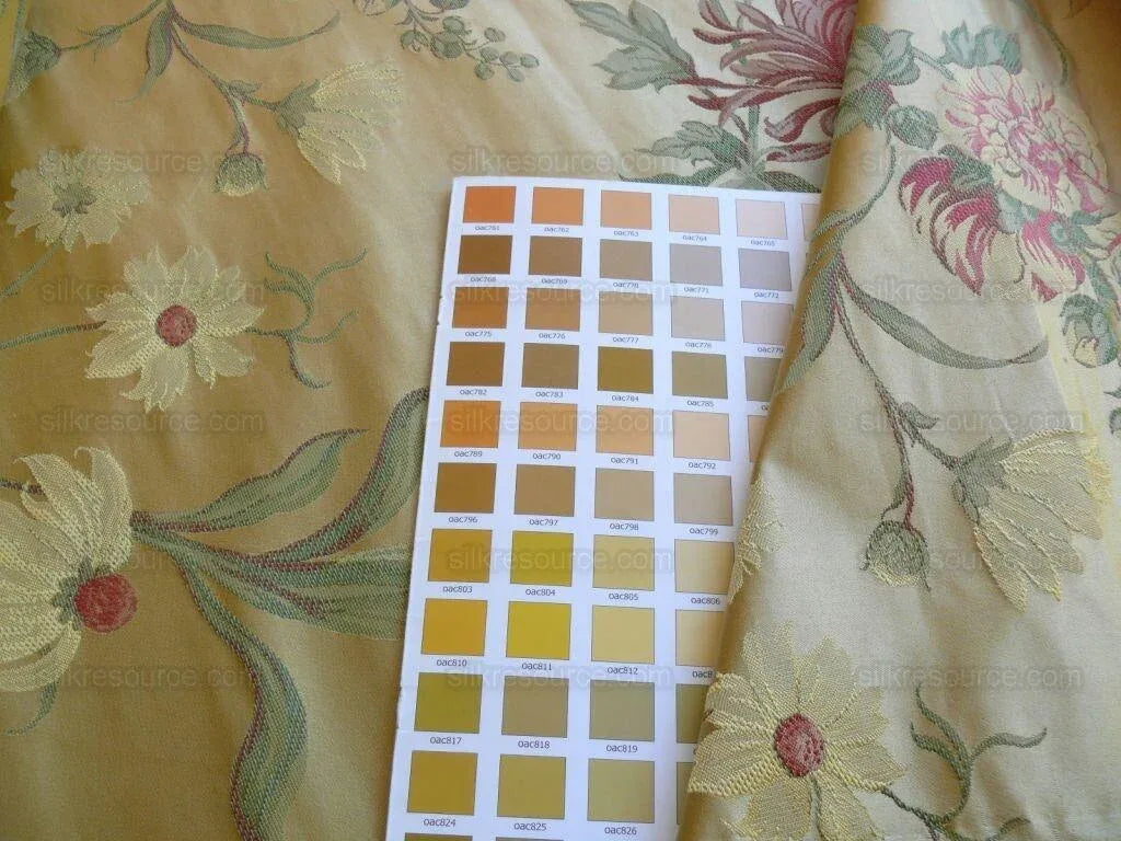 1.95y 100%silk Lampas Giant Tree Of Life Chrysanthamum Floral