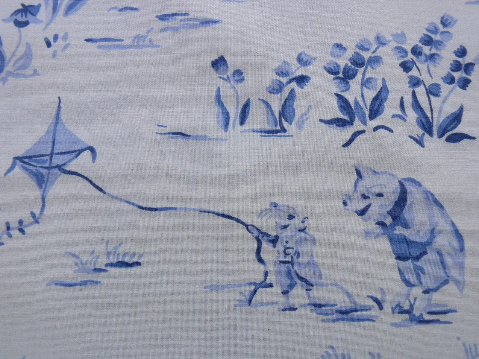 SCALAMANDRE LIFE ON TOP OF CRANBERRY HILL BLUE ANIMAL CAT FROG P