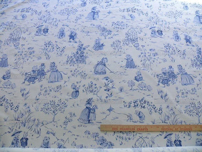 By Yard Scalamandre Life on Top of Cranberry Hill Blue Animal Cat Frog Pig Mouse Toile de Jouy Country Farm nursery MSRP 99/Y