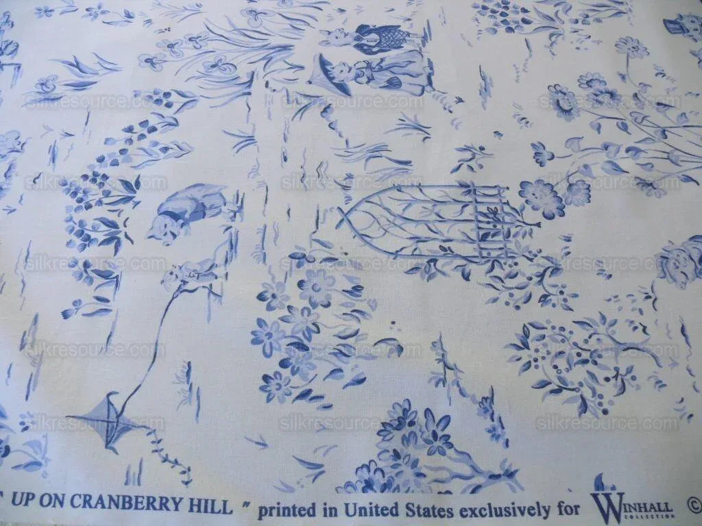 By Yard Scalamandre Life on Top of Cranberry Hill Blue Animal Cat Frog Pig Mouse Toile de Jouy Country Farm nursery MSRP 99/Y