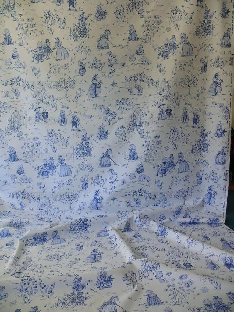 By Yard Scalamandre Life on Top of Cranberry Hill Blue Animal Cat Frog Pig Mouse Toile de Jouy Country Farm nursery MSRP 99/Y