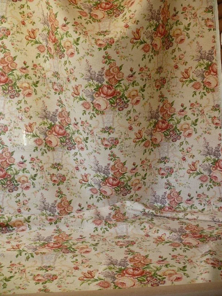 Bty Lee Jofa Ashurst Peony Tulip Lilac Rose 100%linen On Bisque English Chintz