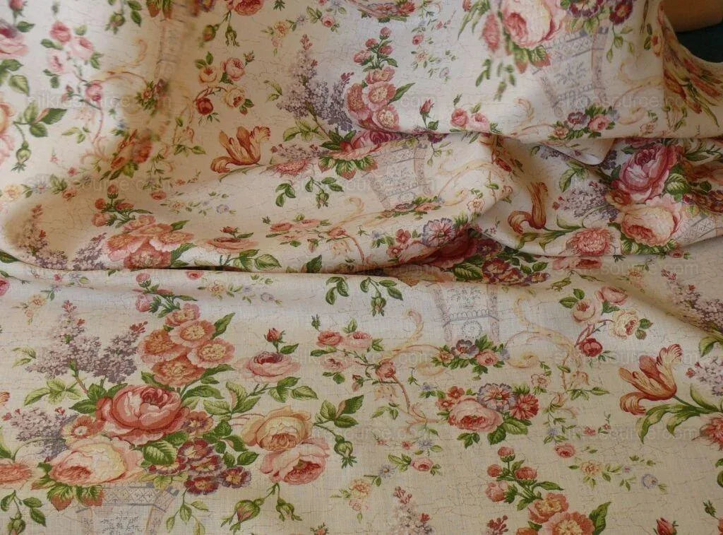 Bty Lee Jofa Ashurst Peony Tulip Lilac Rose 100%linen On Bisque English Chintz