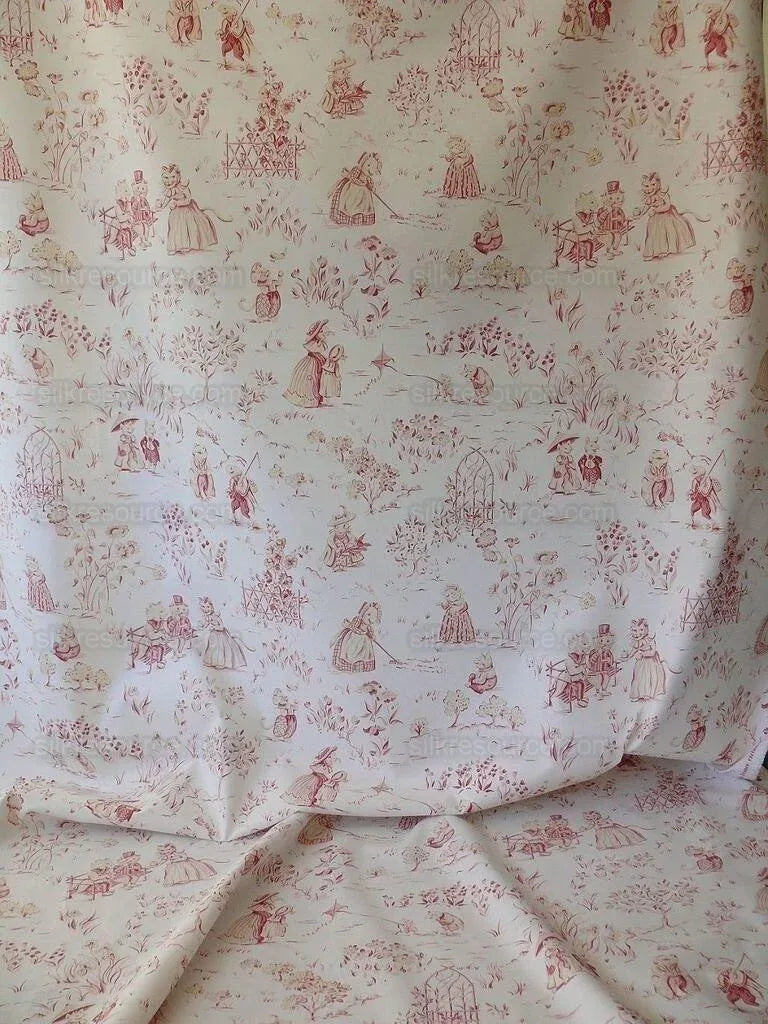 Scalamandre Life On Top Of Cranberry Hill Pink Red Animal Cat Frog MSRP USD 99/Y