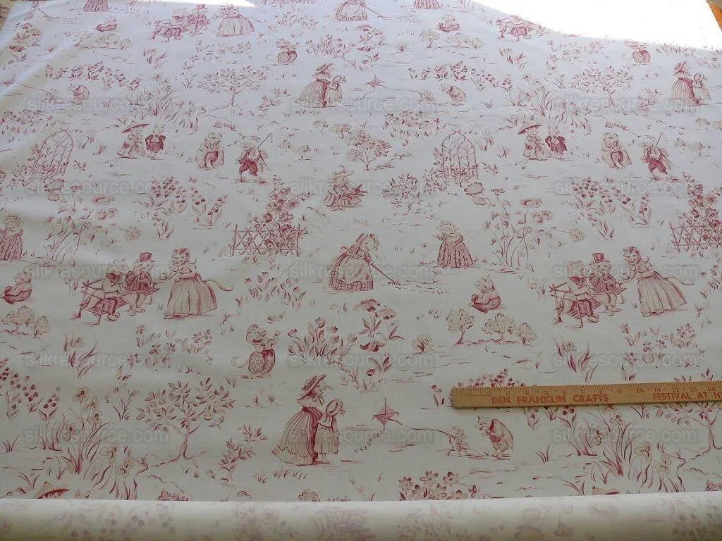 Scalamandre Life On Top Of Cranberry Hill Pink Red Animal Cat Frog MSRP USD 99/Y