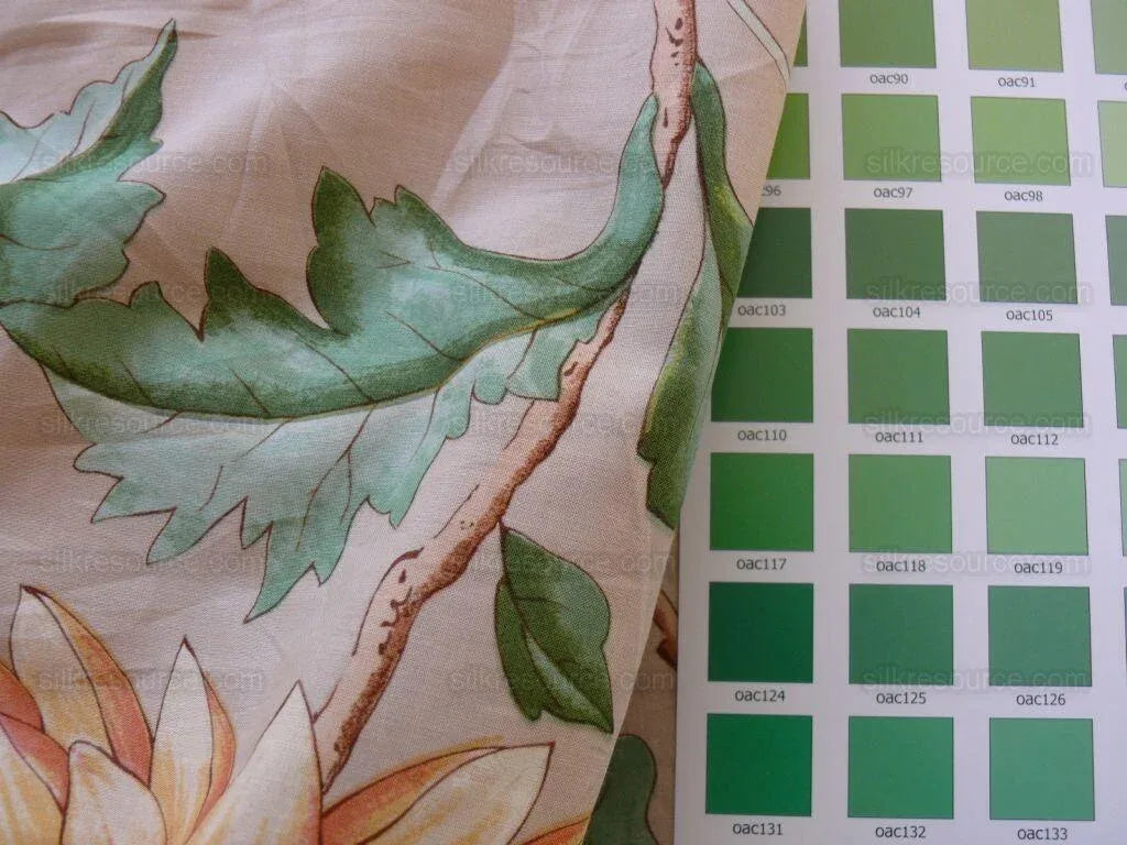 Clarence House Les Oiseaux Enchantes Bird Print Silk Italian Ratti Greige Hand Printed MSRP USD 642/Y