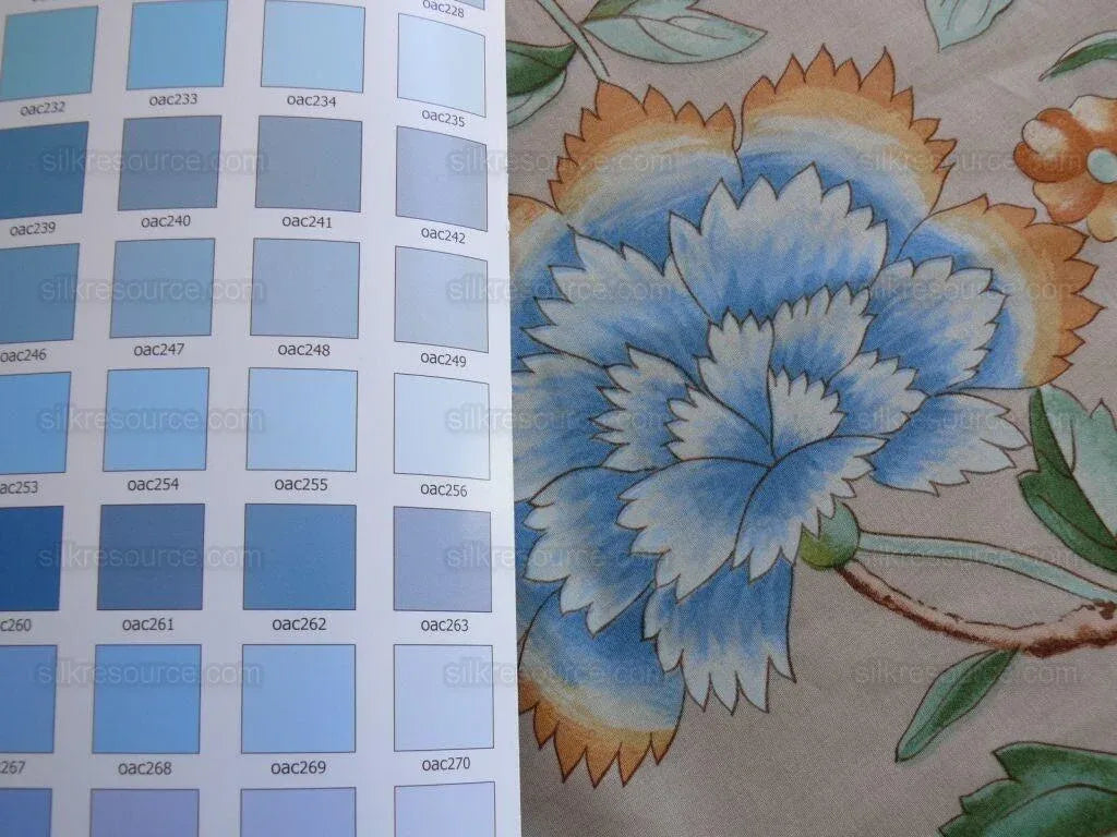 Clarence House Les Oiseaux Enchantes Bird Print Silk Italian Ratti Greige Hand Printed MSRP USD 642/Y