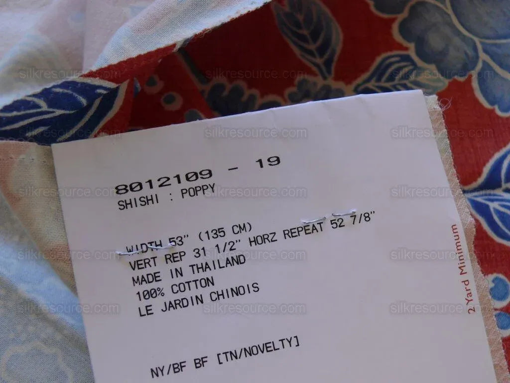 Brunschwig &amp; Fils Shishi Blue Peony &amp; Chinese Lion On Poppy Red MSRP USD336/y